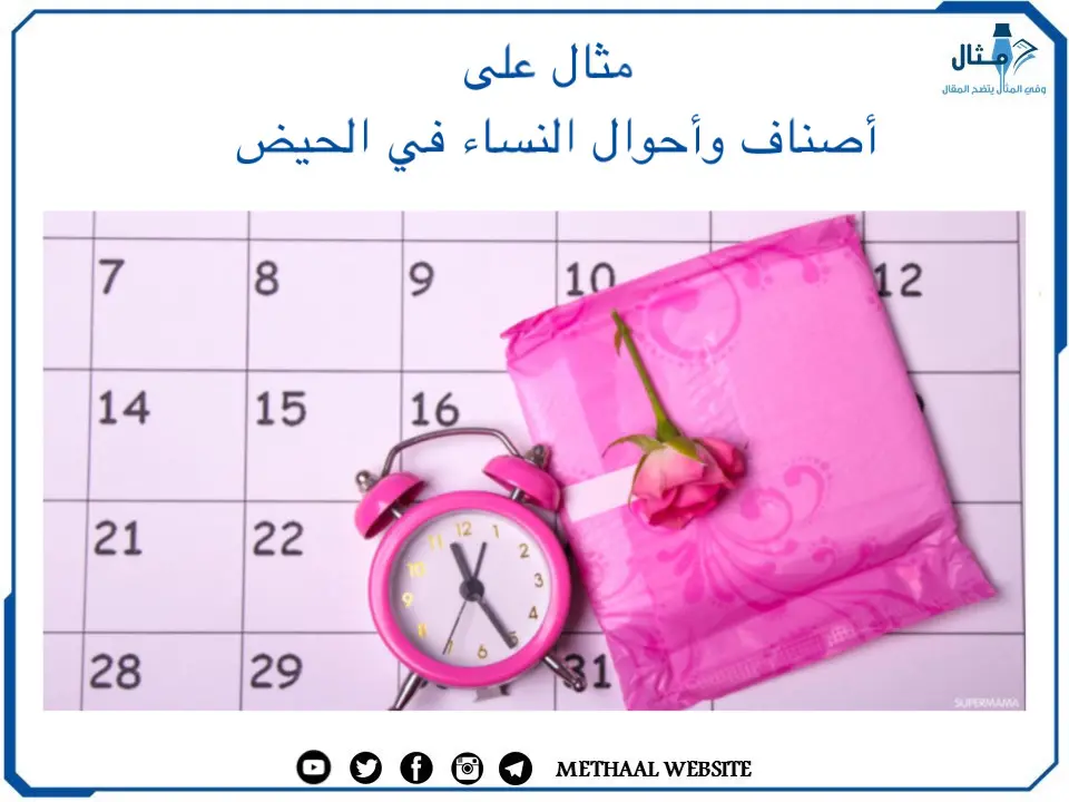 مثال على أصناف وأحوال النساء في الحيض مثال على أصناف وأحوال النساء في الحيض